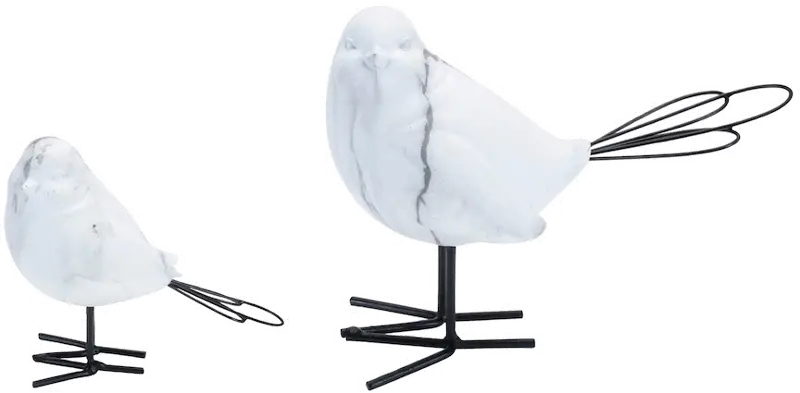 Small White and Black Terra Cotta and Wire Bird