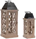 Small Natural Wood and Metal Lantern