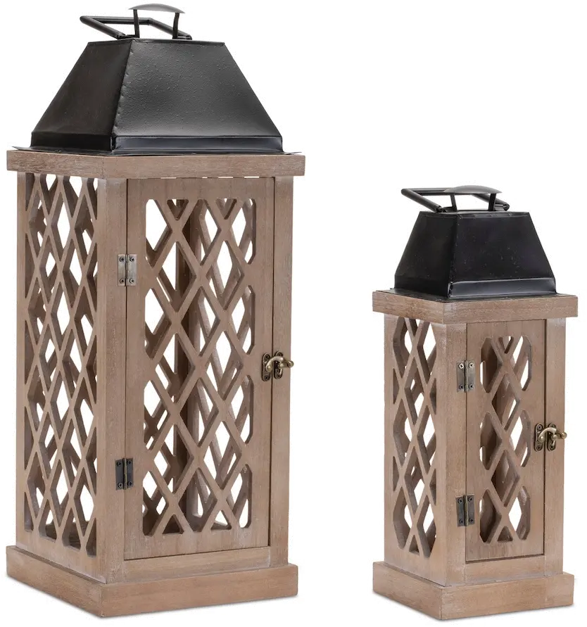 Large Natural Wood and Metal Lantern-1