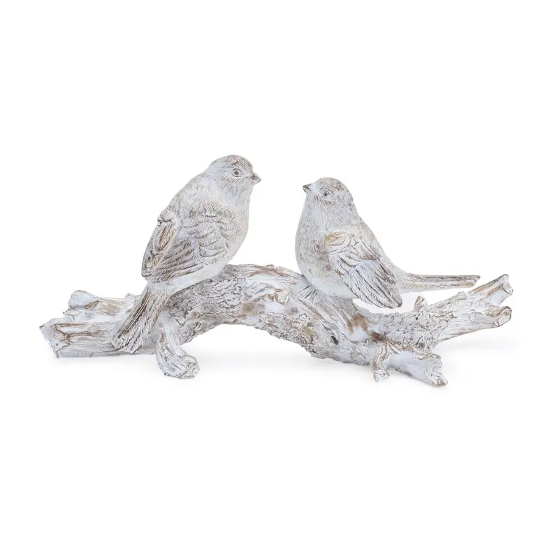 Whitewash Birds on a Branch Deco
