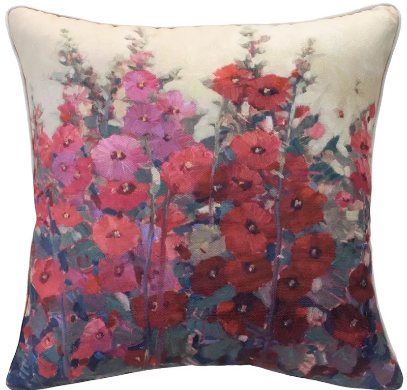 Red and Pink Hollyhock Accent Pillow