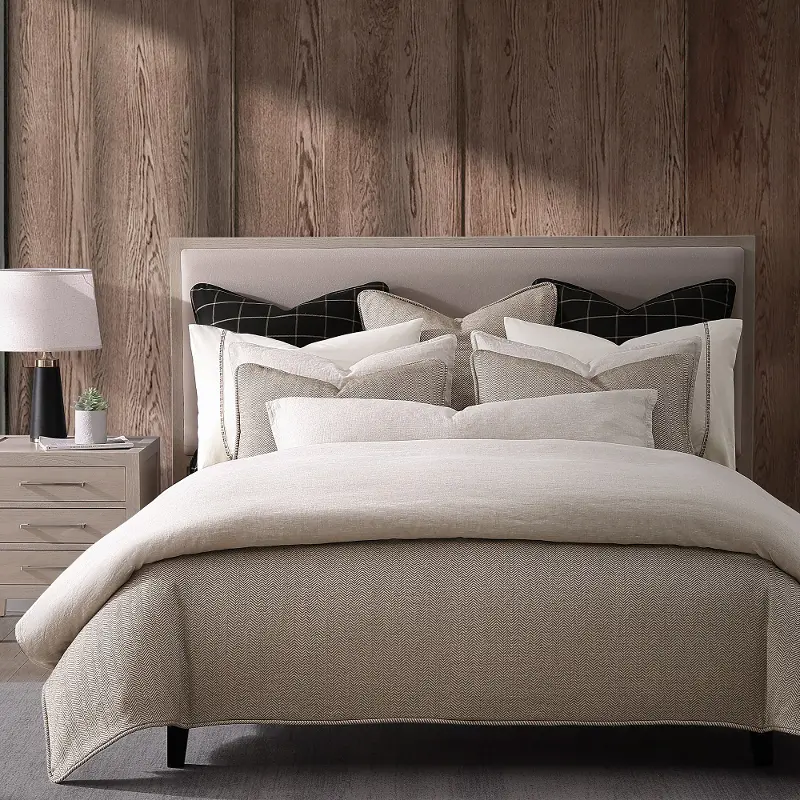 Chenille Herringbone Beige Queen 3-Piece Comforter Set