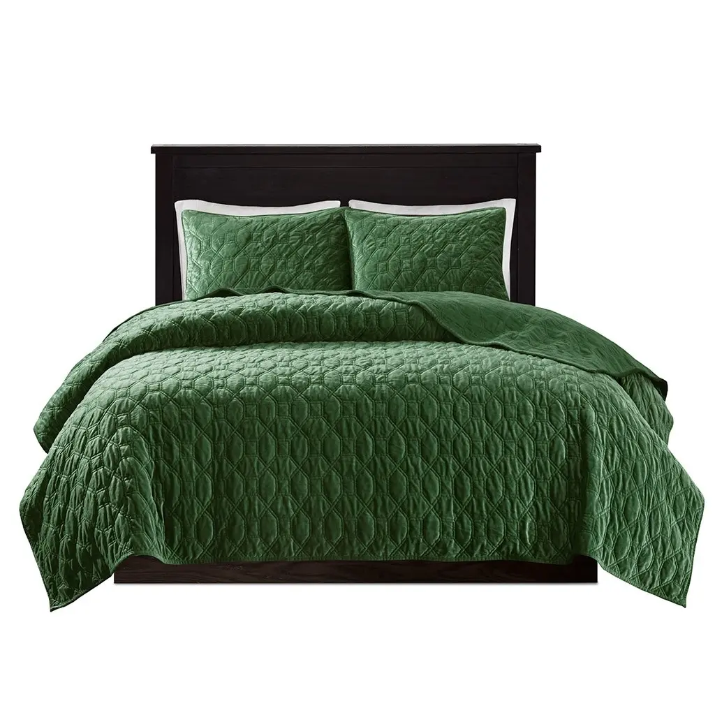 Harper Green Queen 3-Piece Quilt Set-1
