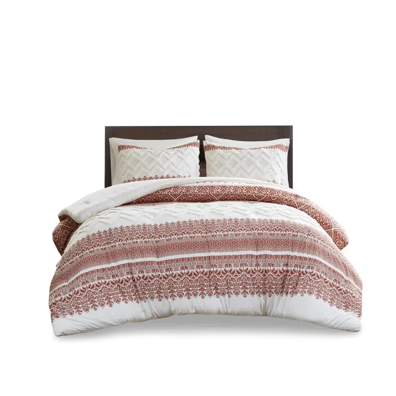 Mila White and Red Queen 3-Piece Comforter Set
