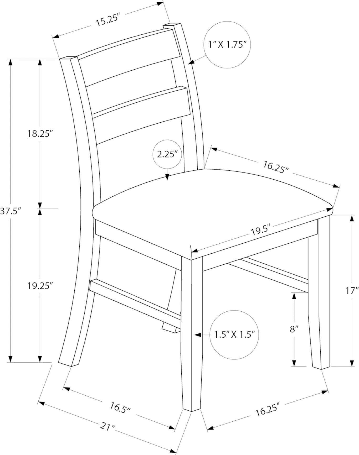 Monarch Brown Solid Wood Dining Chair, Set Of 2-7