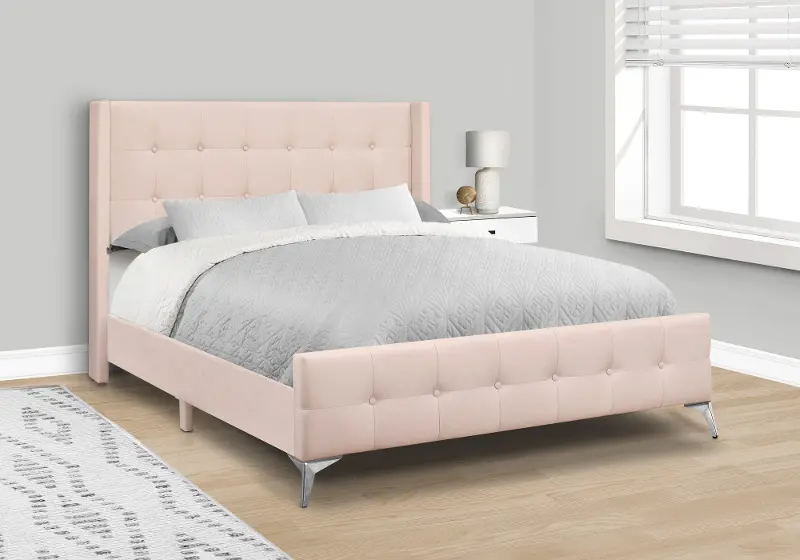 Chadley Pink Velvet Upholstered Queen Bed