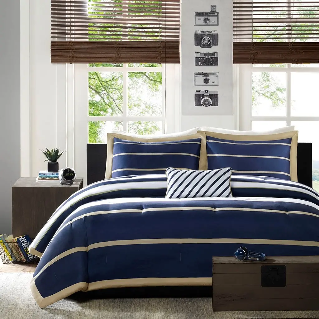 Ashton Navy Blue Twin 3-Piece Comforter Set-1