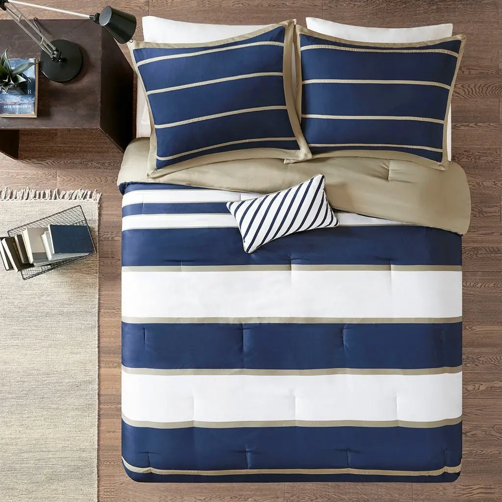Ashton Navy Blue Queen 4-Piece Comforter Set-2