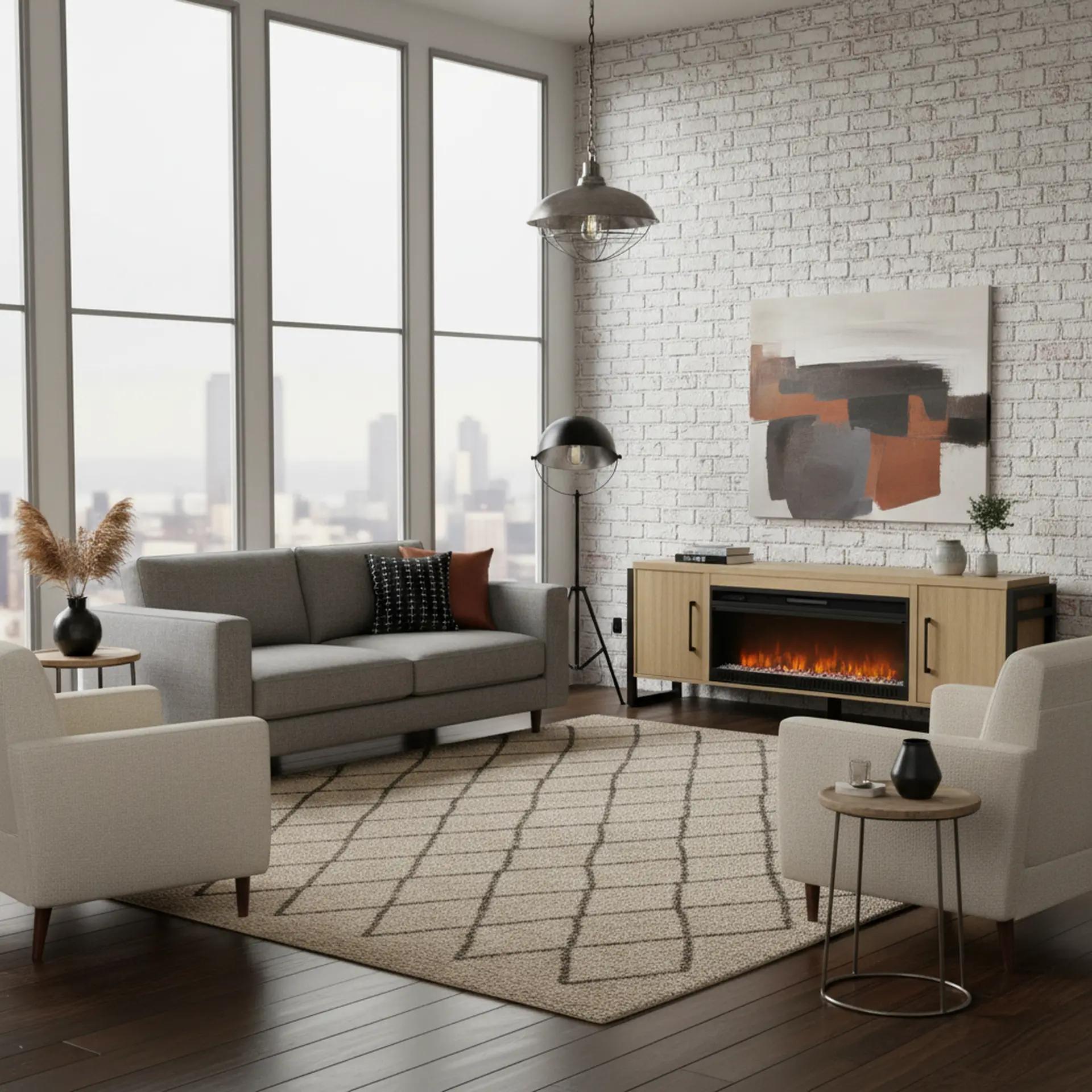Mason Natural and Black Fireplace TV Console-2