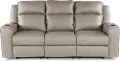 Lavenhorne Pebble Beige Reclining Sofa with Drop Down Table