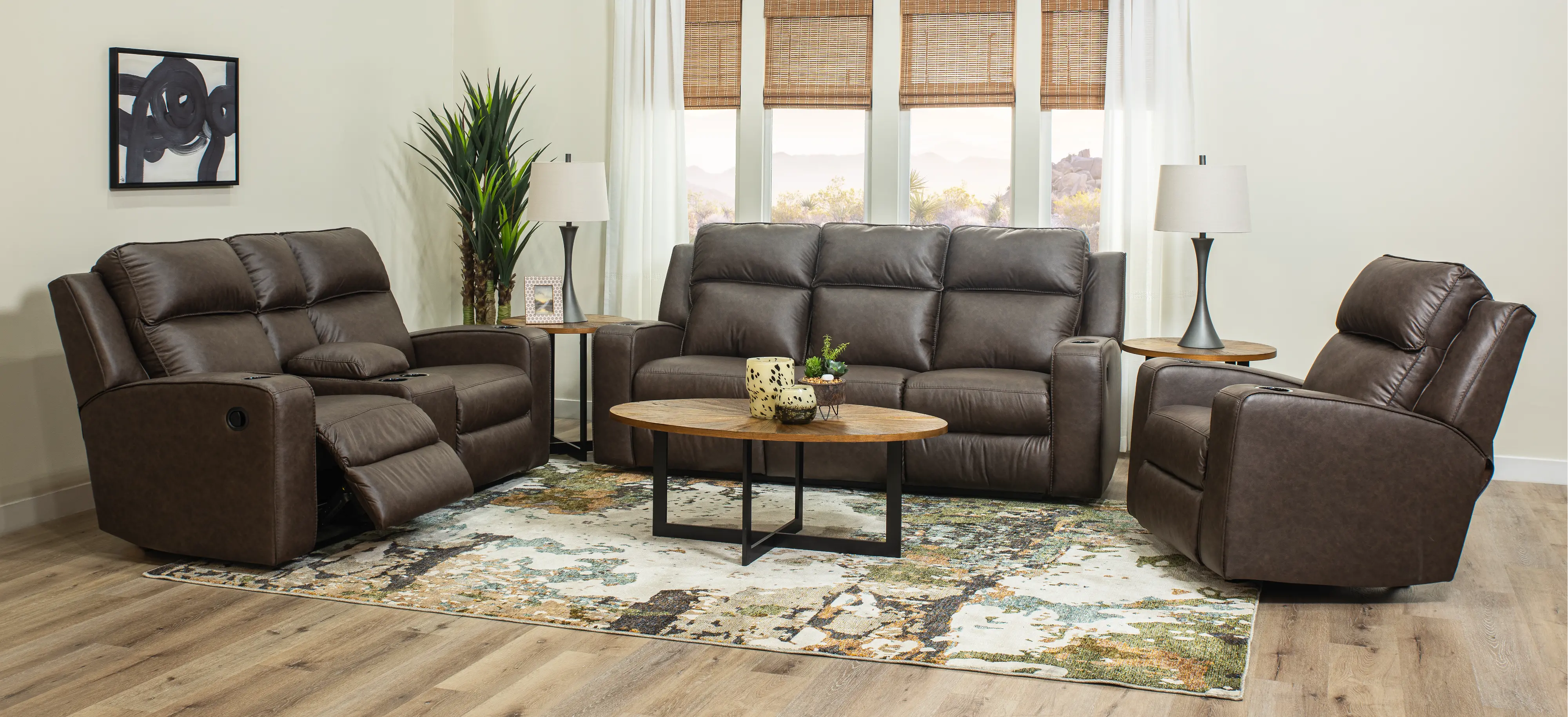 Lavenhorne Granite Dark Brown Reclining Loveseat with Center Console-2