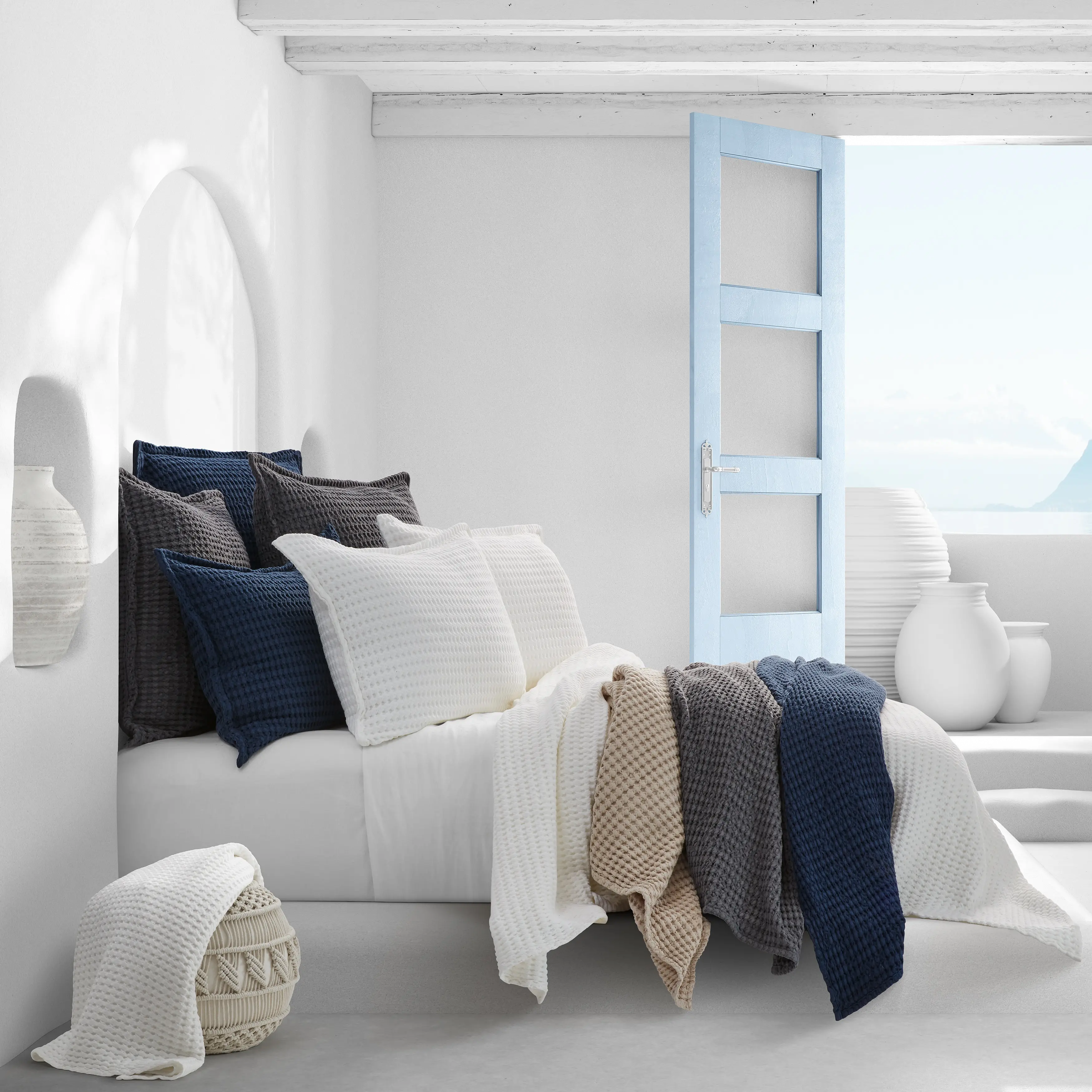 J. Queen Natural Pebble Beach Indigo Blue King Sham-4