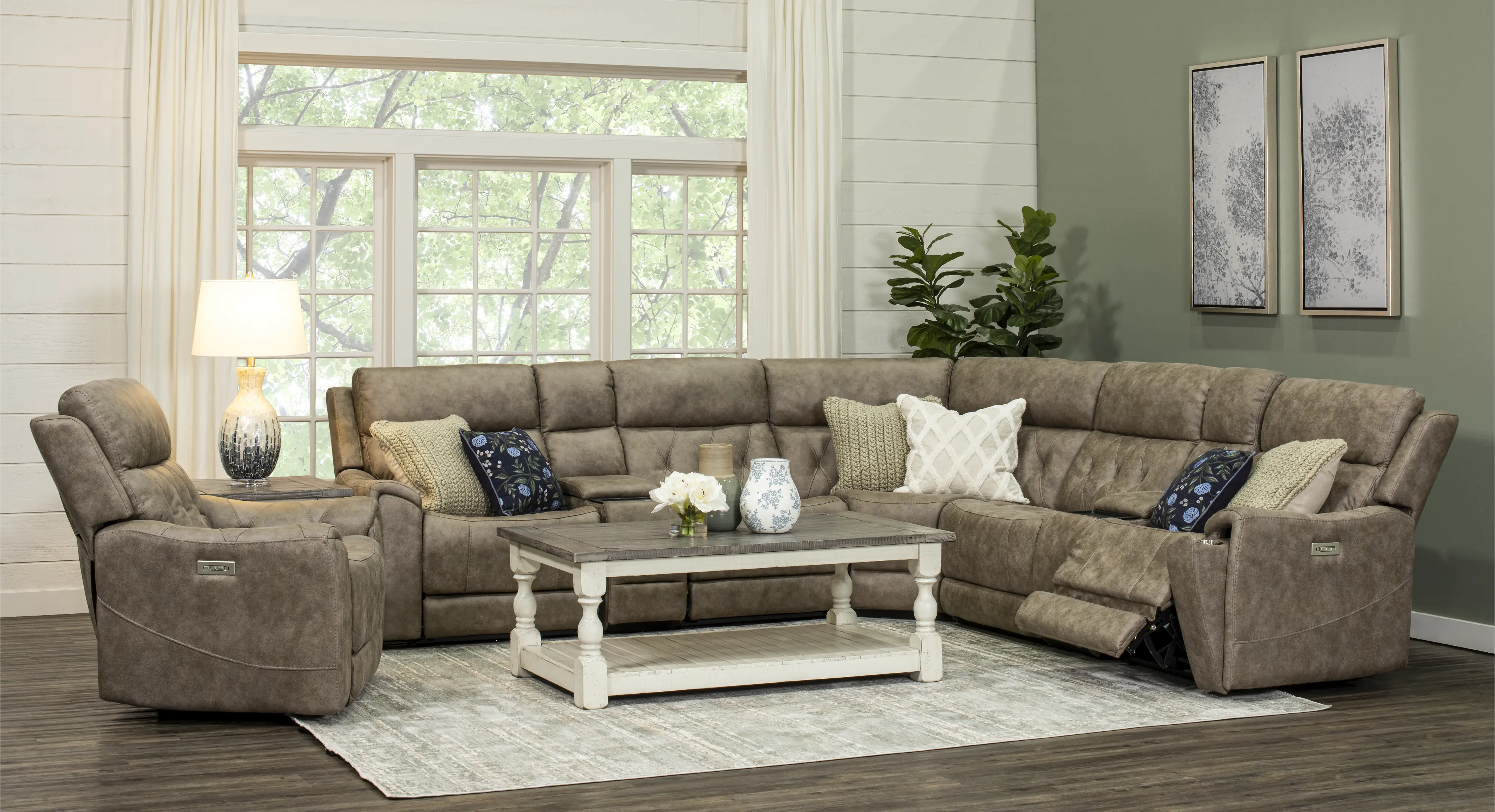 Anniston Fog Beige 7 Piece Power Reclining Sectional with Audio System-2