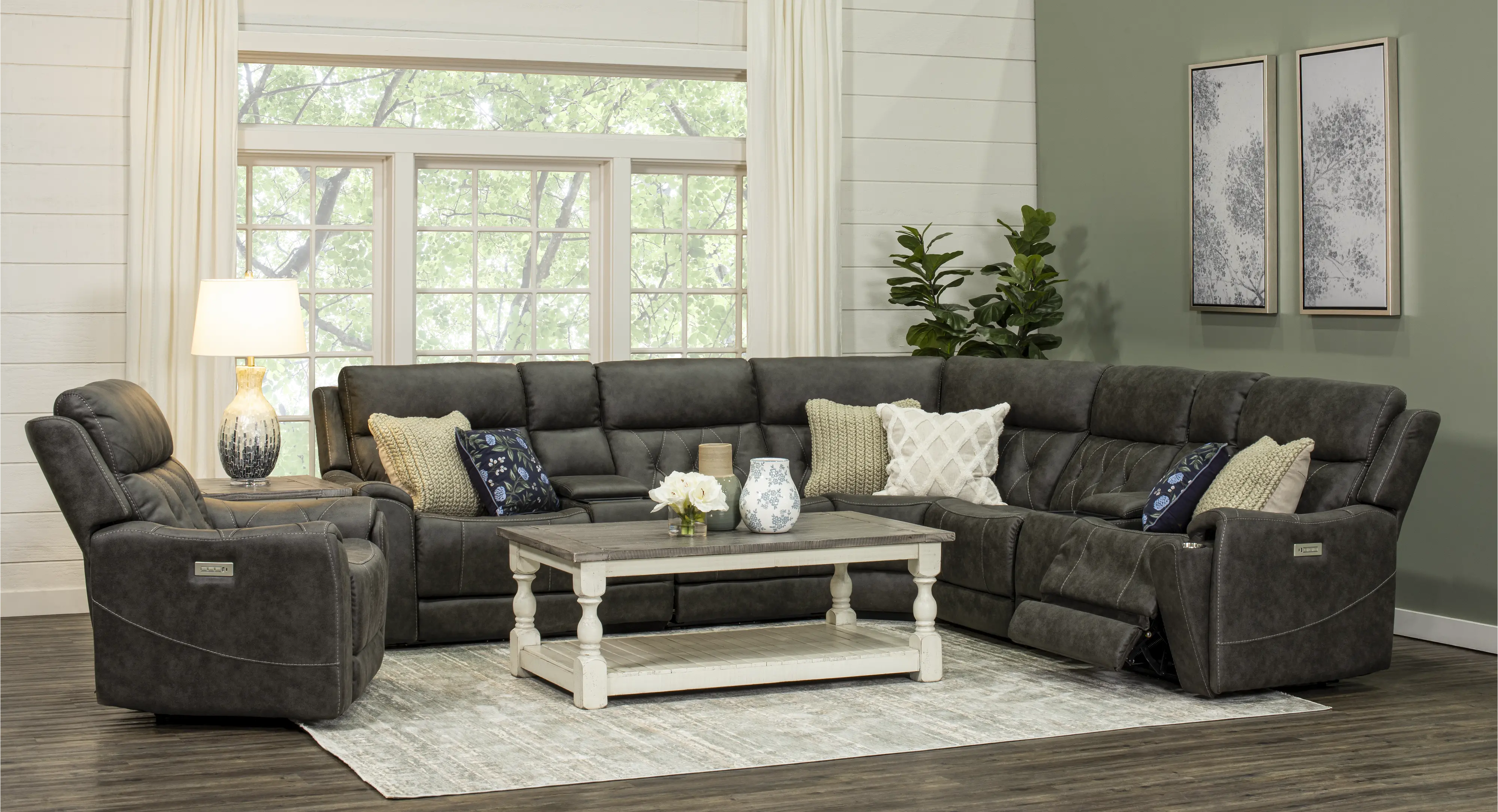 Anniston Steel Gray 7 Piece Power Reclining Sectional with Audio System-2