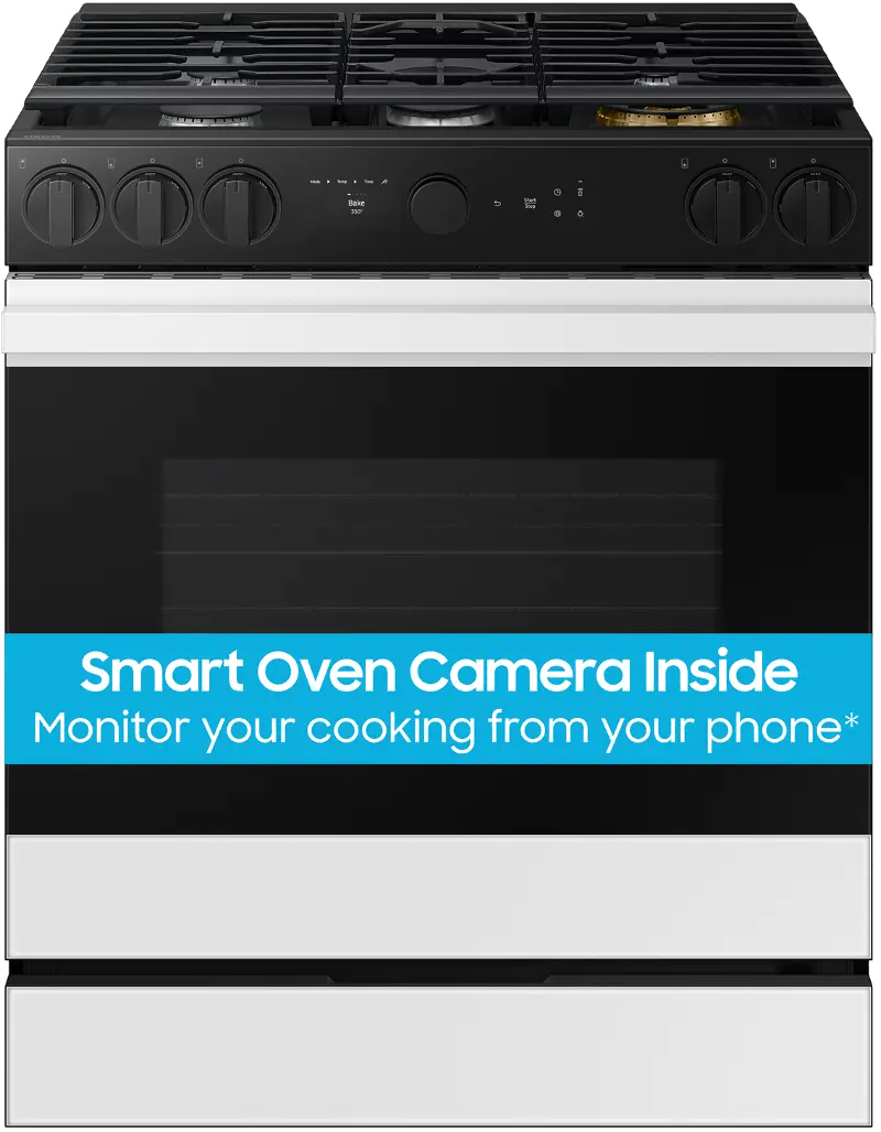 Bespoke Smart 6.0 Cu Ft Gas Range with Smart Oven Camera - White Glass