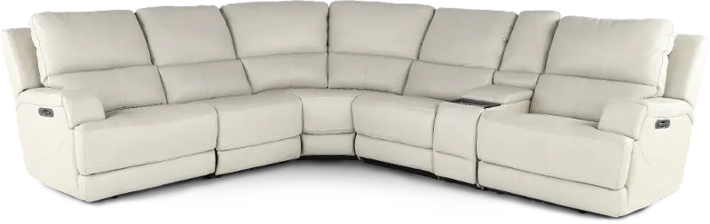 Rushton White Leather 6 Piece Power Reclining Sectional