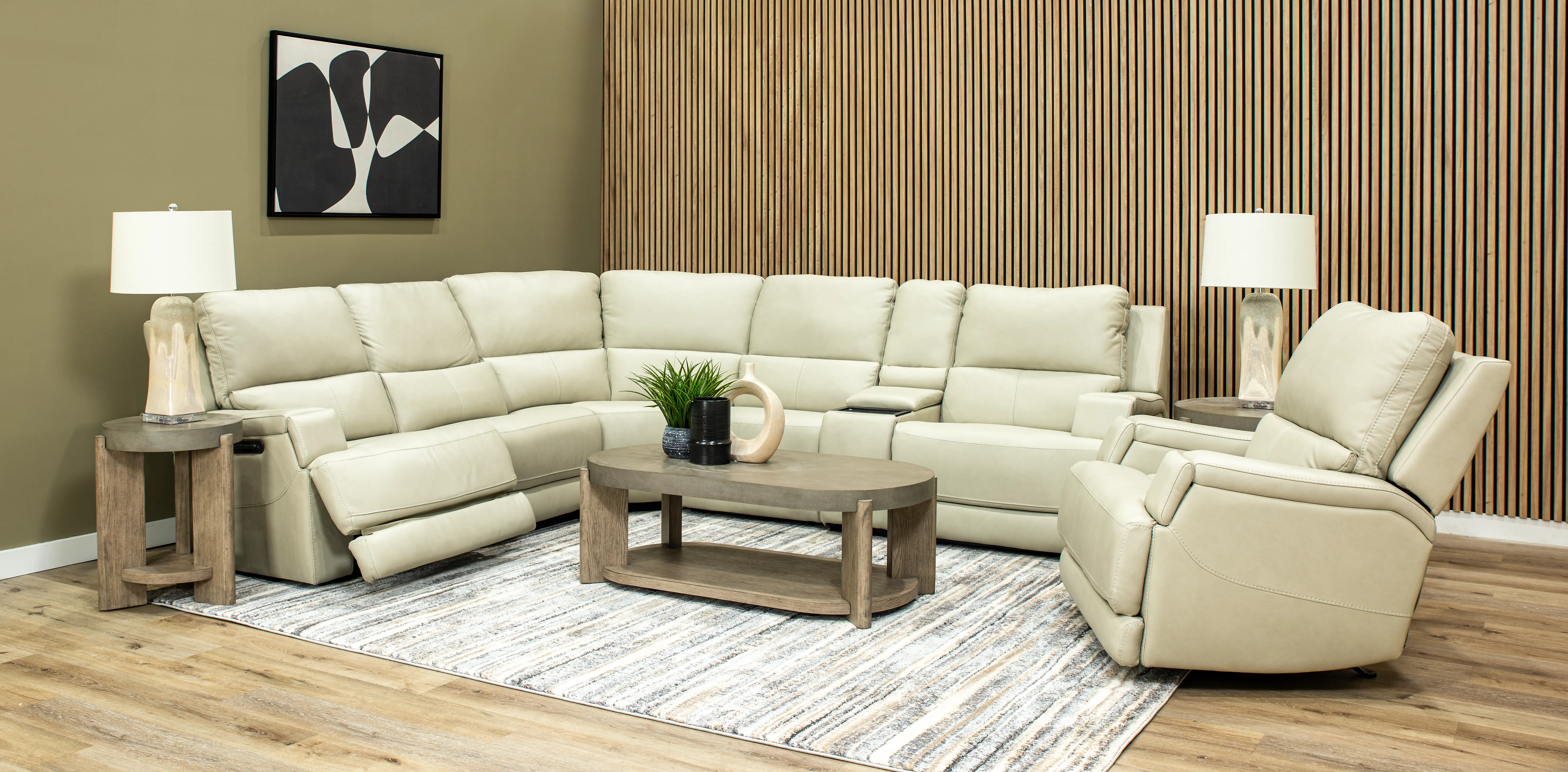 Rushton White Leather 6 Piece Power Reclining Sectional-2