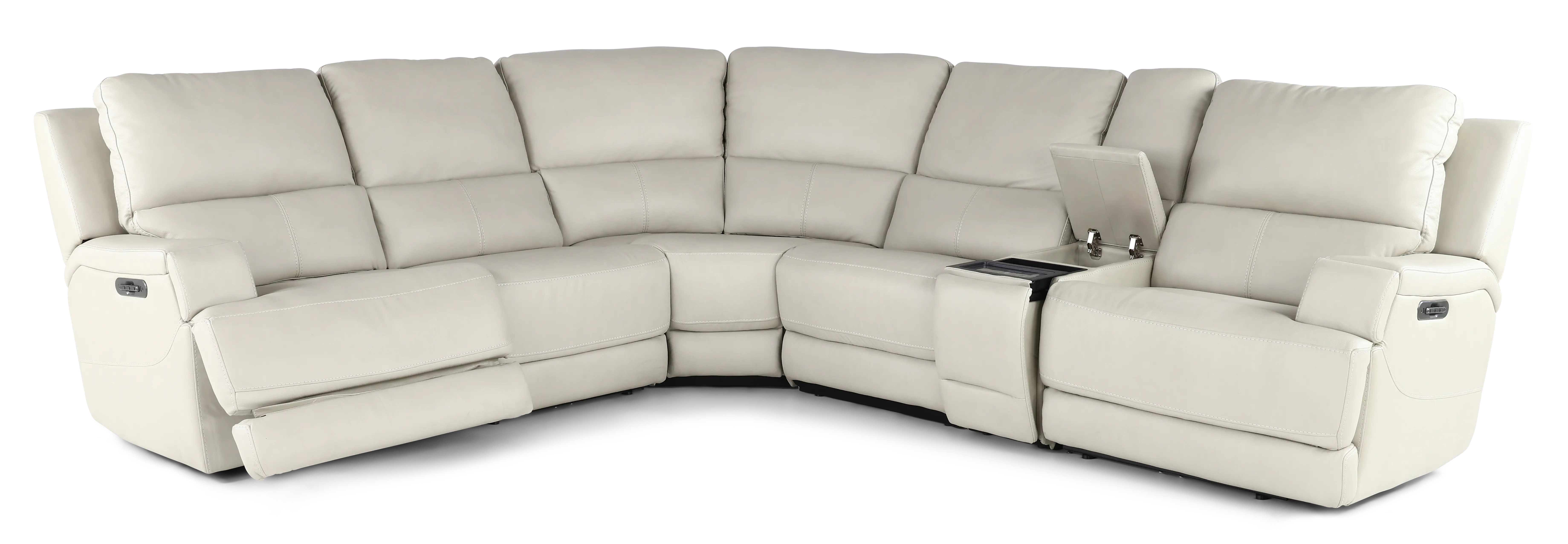 Rushton White Leather 6 Piece Power Reclining Sectional-4