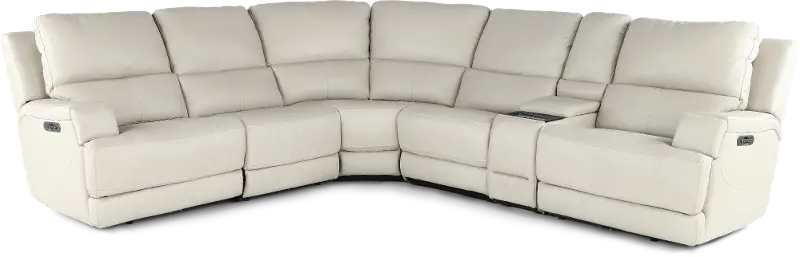 Rushton White Leather 6 Piece Power Reclining Sectional with Multimedia Console