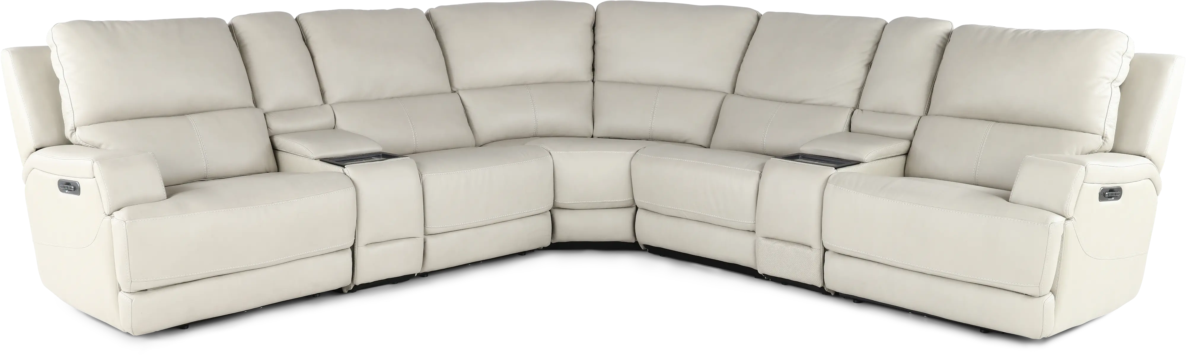 Rushton White Leather 7 Piece Power Reclining Sectional with Multimedia Console-1