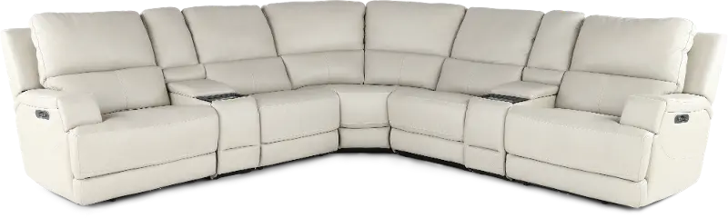 Rushton White Leather 7 Piece Power Reclining Sectional with Multimedia Console