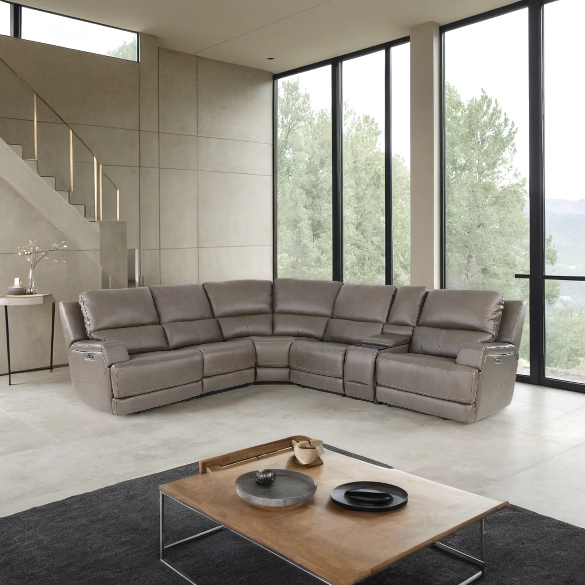 Rushton Lontra Brown Leather 6 Piece Power Reclining Sectional-10