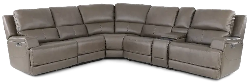 Rushton Lontra Brown Leather 6 Piece Power Reclining Sectional