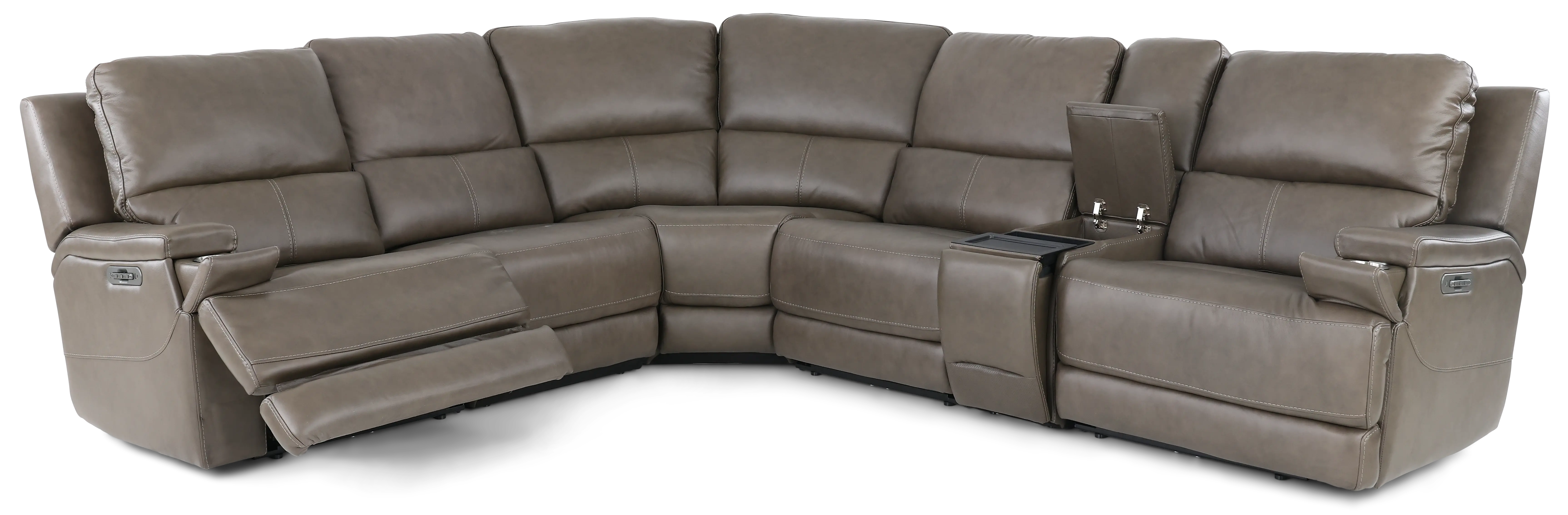 Rushton Lontra Brown Leather 6 Piece Power Reclining Sectional-4