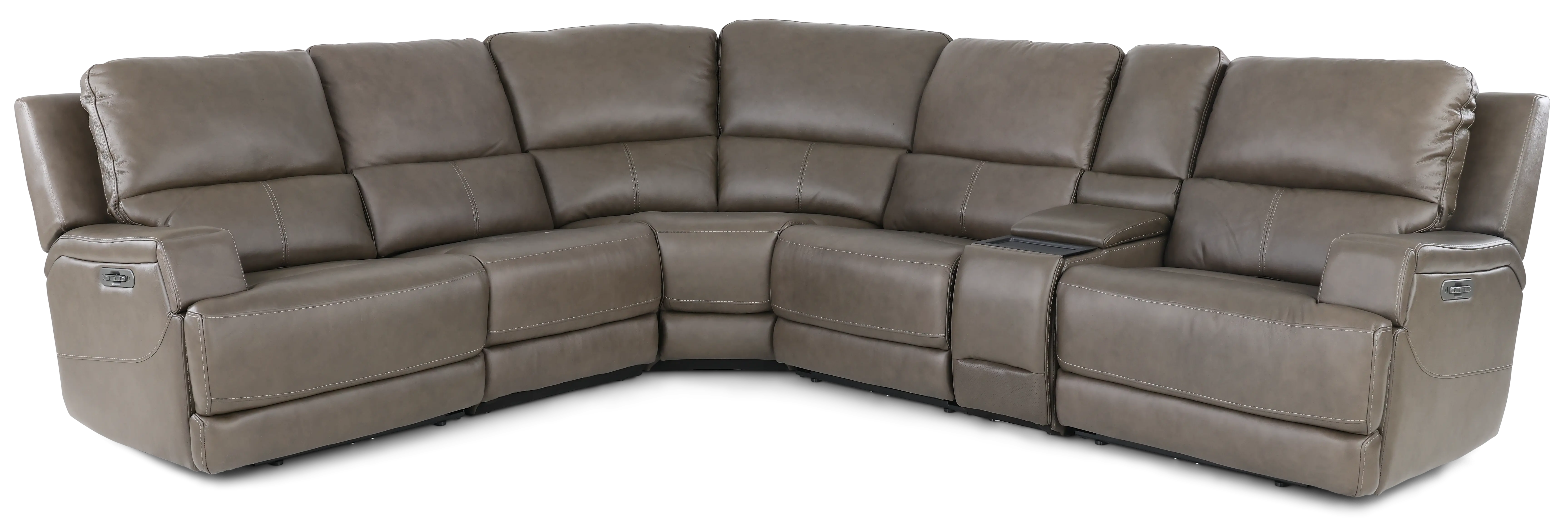 Rushton Lontra Brown Leather 6 Piece Power Reclining Sectional with Multimedia Console-1