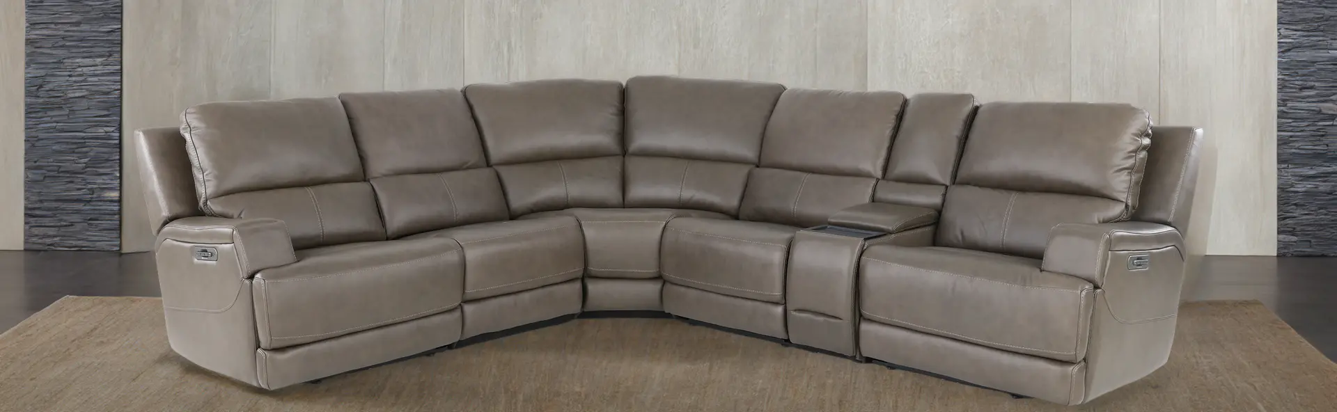 Rushton Lontra Brown Leather 6 Piece Power Reclining Sectional with Multimedia Console-10