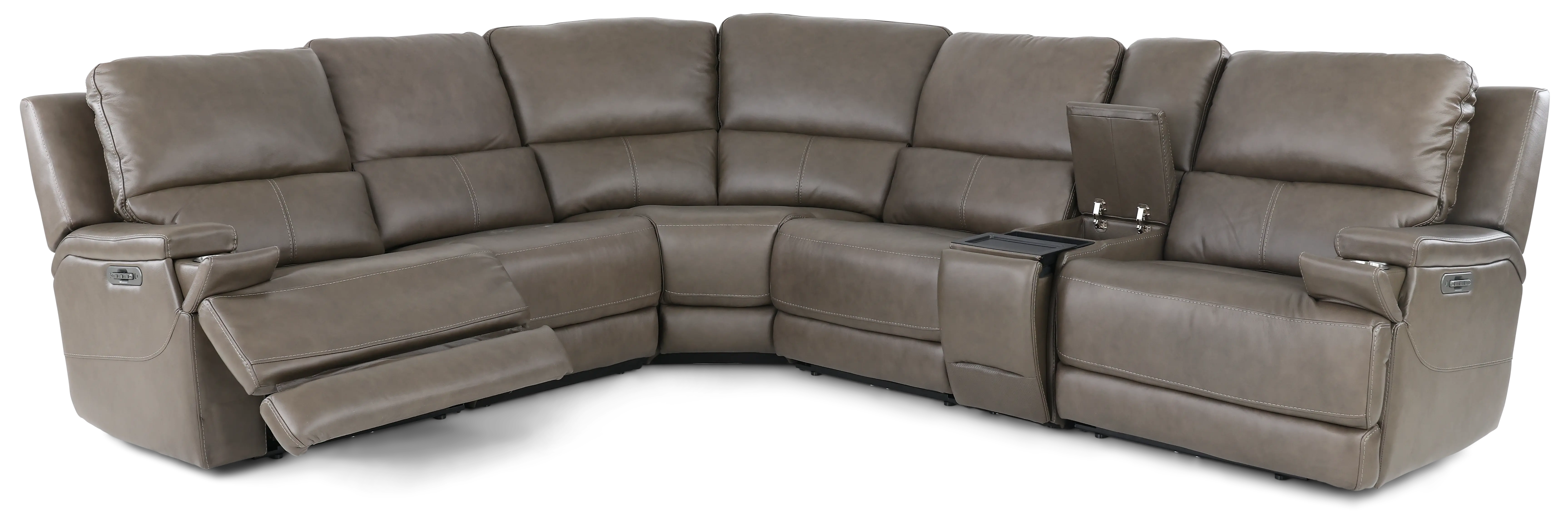 Rushton Lontra Brown Leather 6 Piece Power Reclining Sectional with Multimedia Console-4