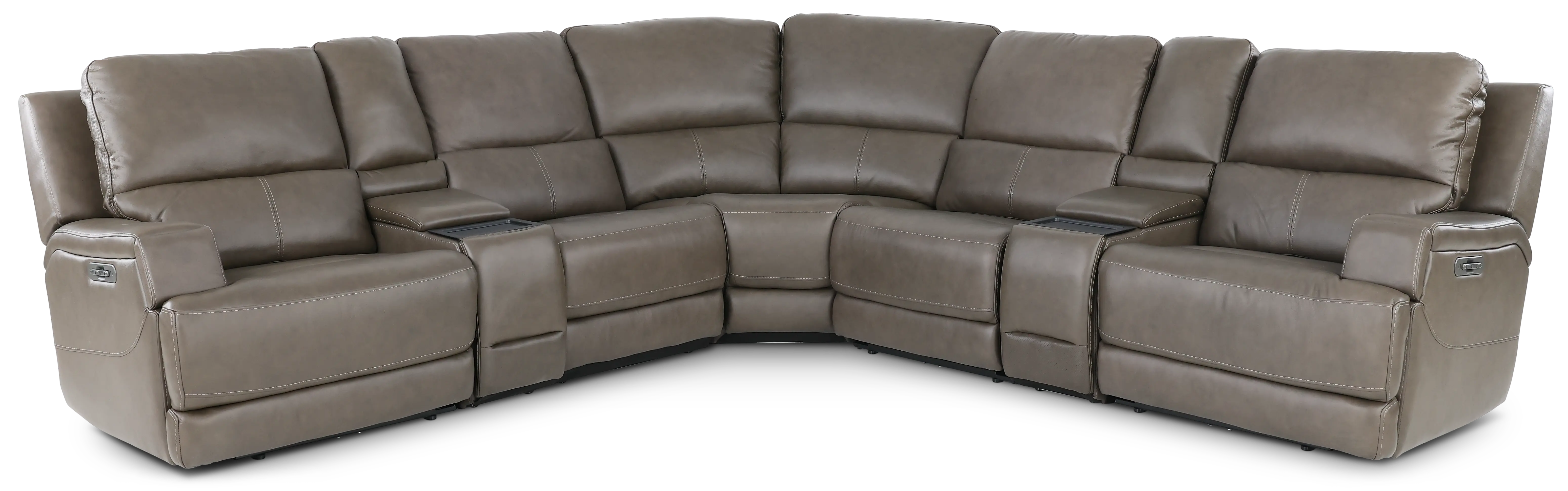 Rushton Lontra Brown Leather 7 Piece Power Reclining Sectional with Multimedia Console-1