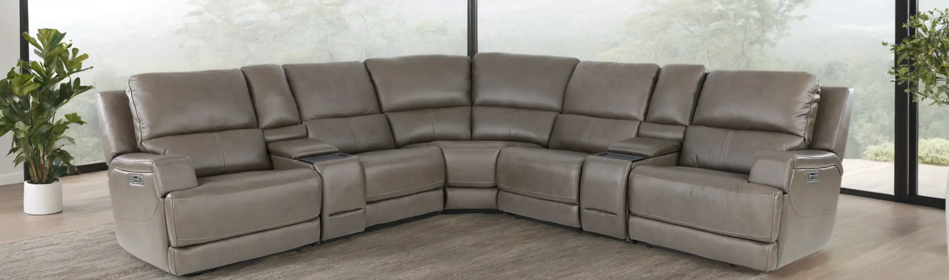 Rushton Lontra Brown Leather 7 Piece Power Reclining Sectional with Multimedia Console-10