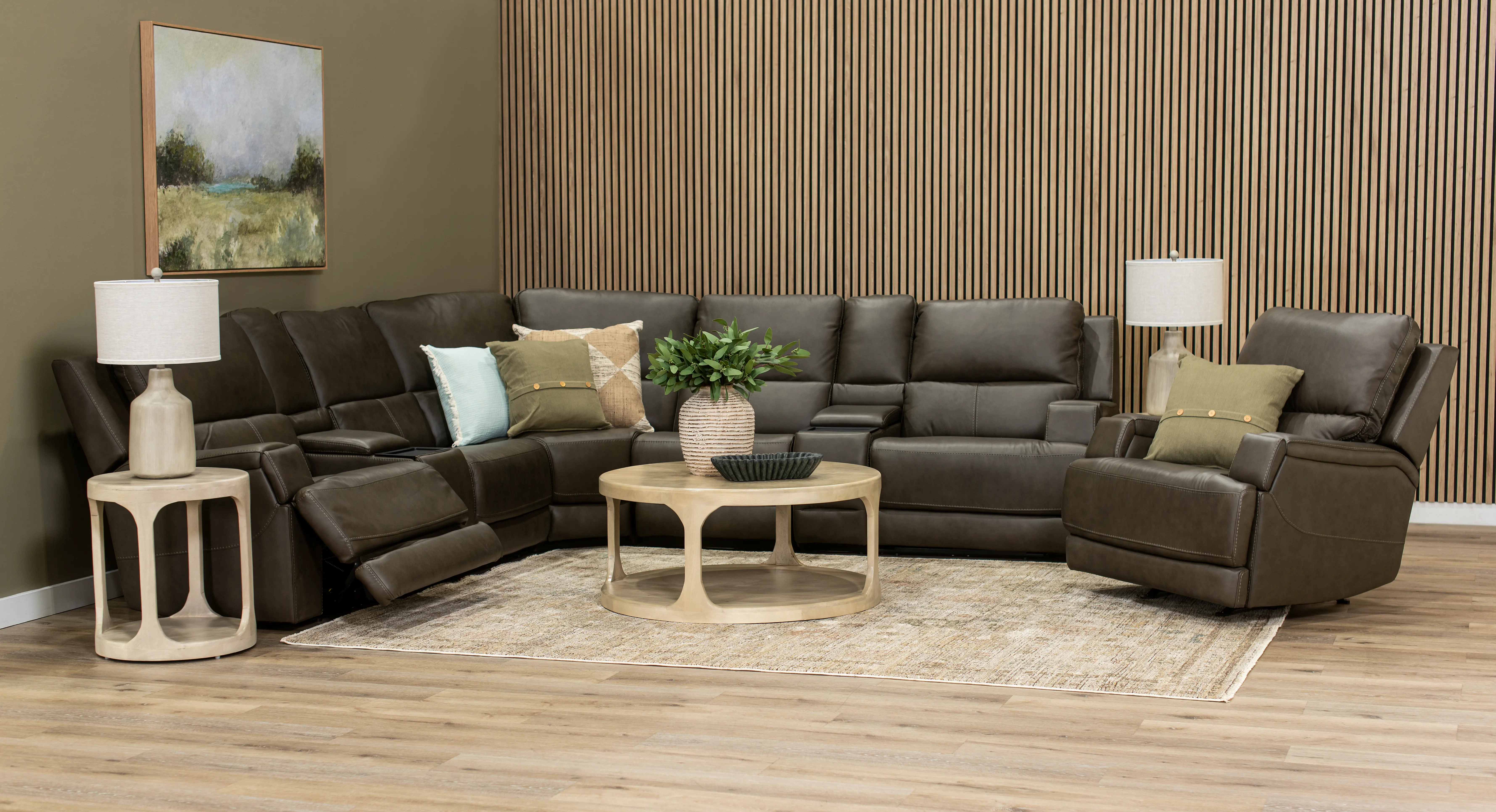 Rushton Lontra Brown Leather 7 Piece Power Reclining Sectional with Multimedia Console-2