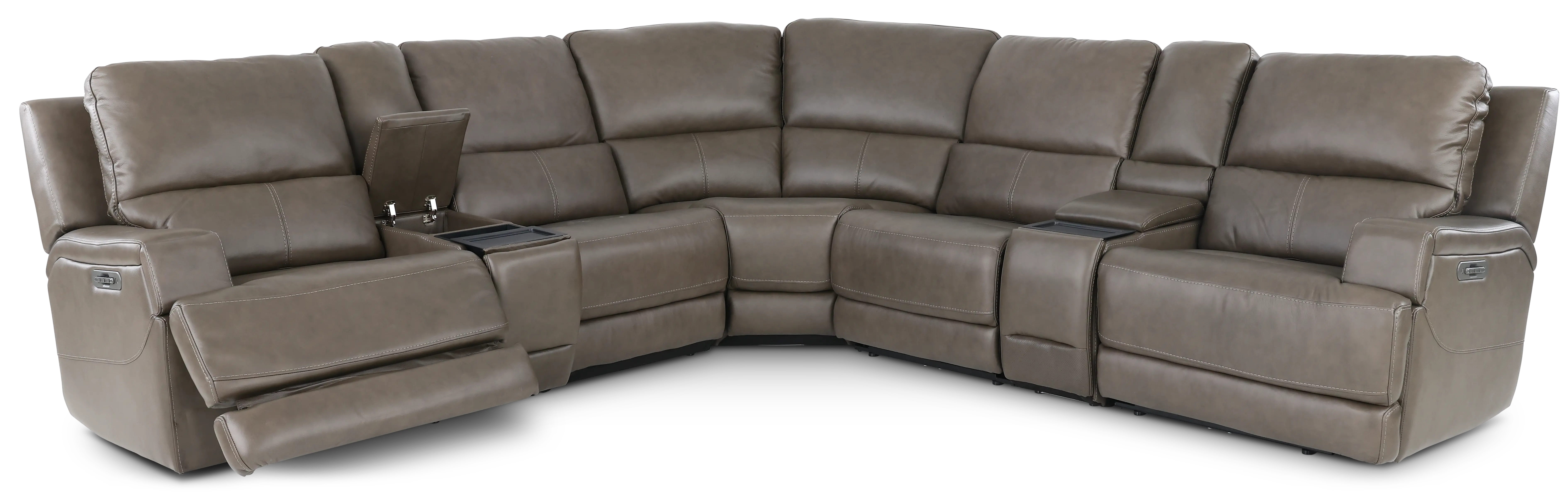 Rushton Lontra Brown Leather 7 Piece Power Reclining Sectional with Multimedia Console-4