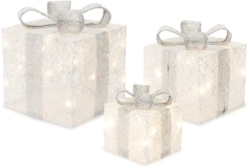 Large LED Silver and White Present
