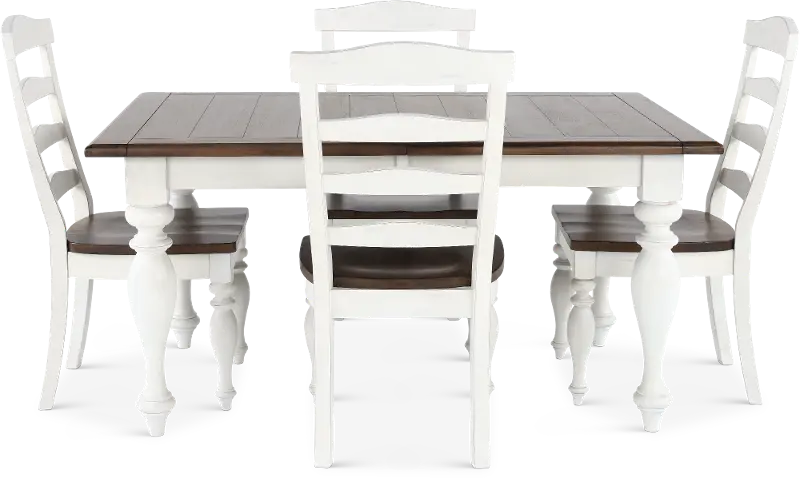 Pasadena White and Brown 5 Piece Dining Set