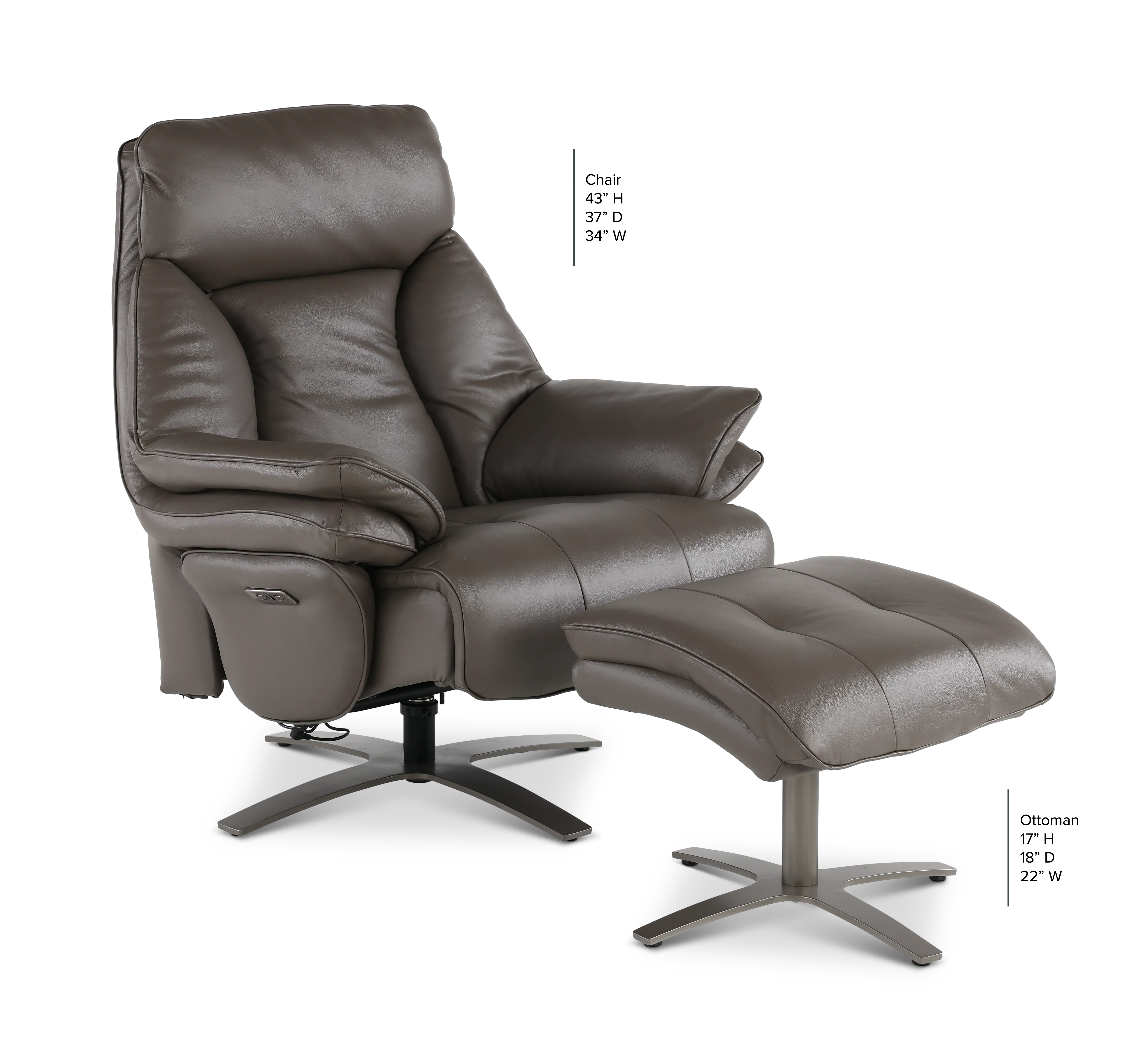 Seas Gray Leather Swivel Power Recliner with Ottoman-3