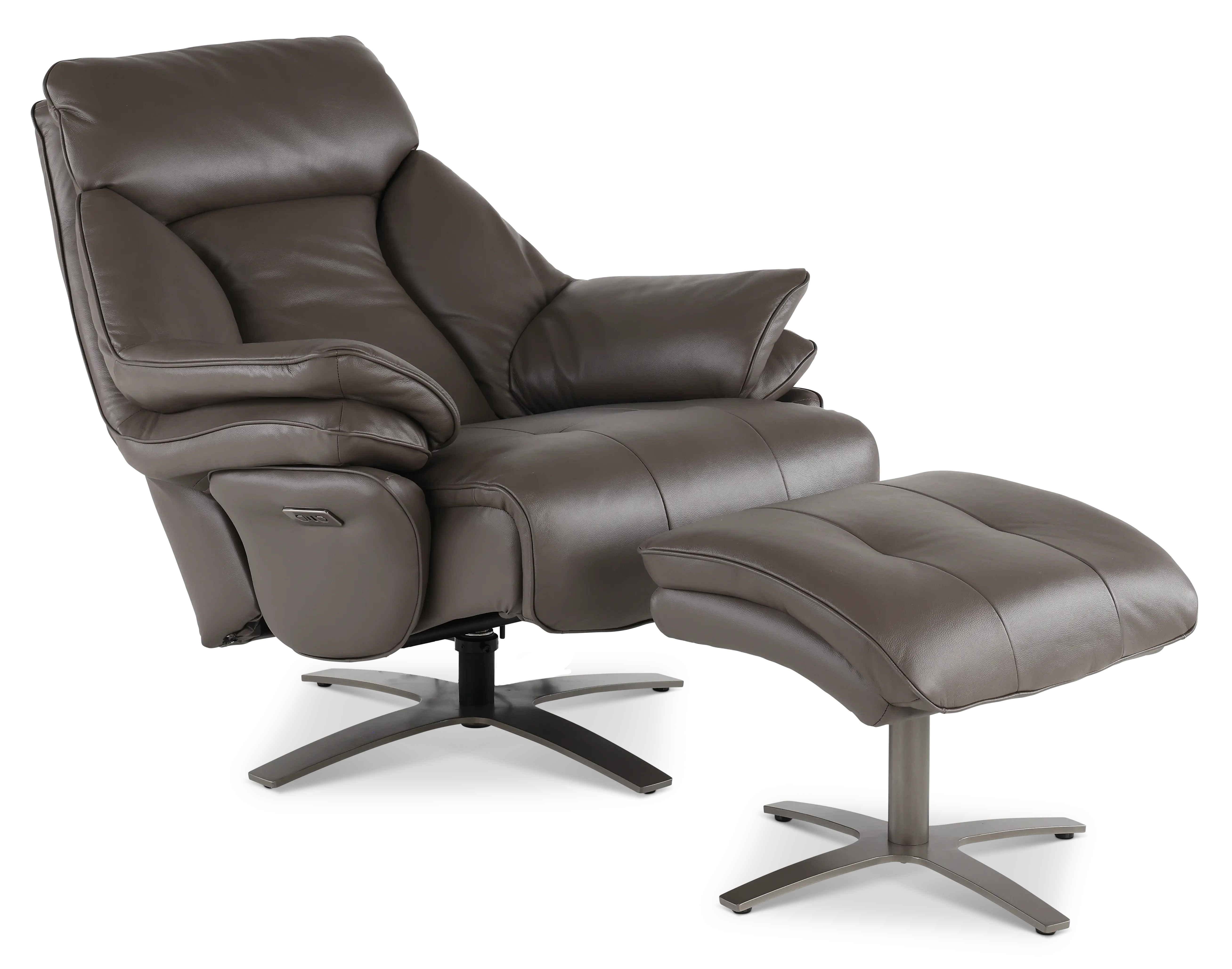 Seas Gray Leather Swivel Power Recliner with Ottoman-6