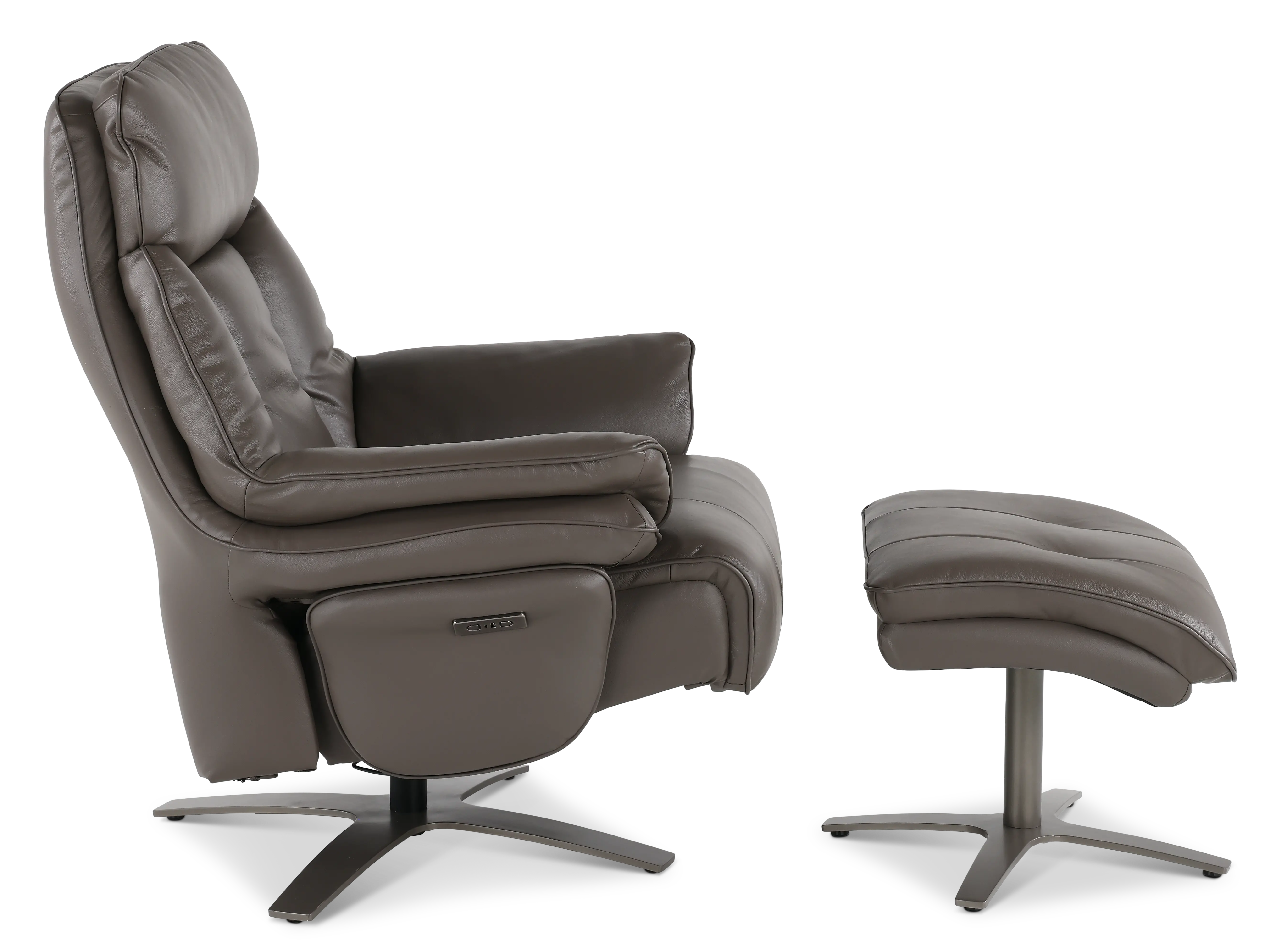 Seas Gray Leather Swivel Power Recliner with Ottoman-7