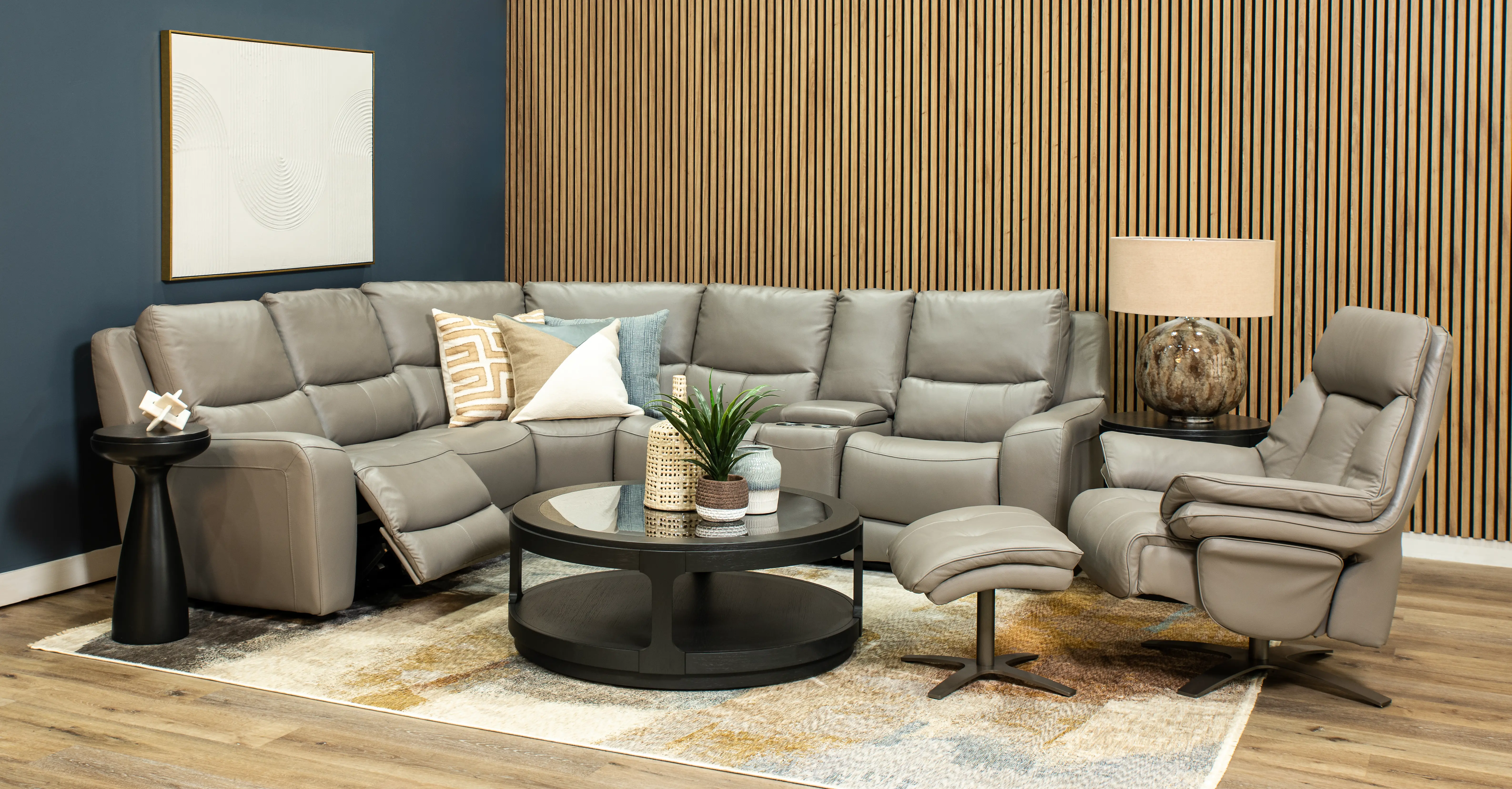 Seas Stone Leather Swivel Power Recliner with Ottoman-2