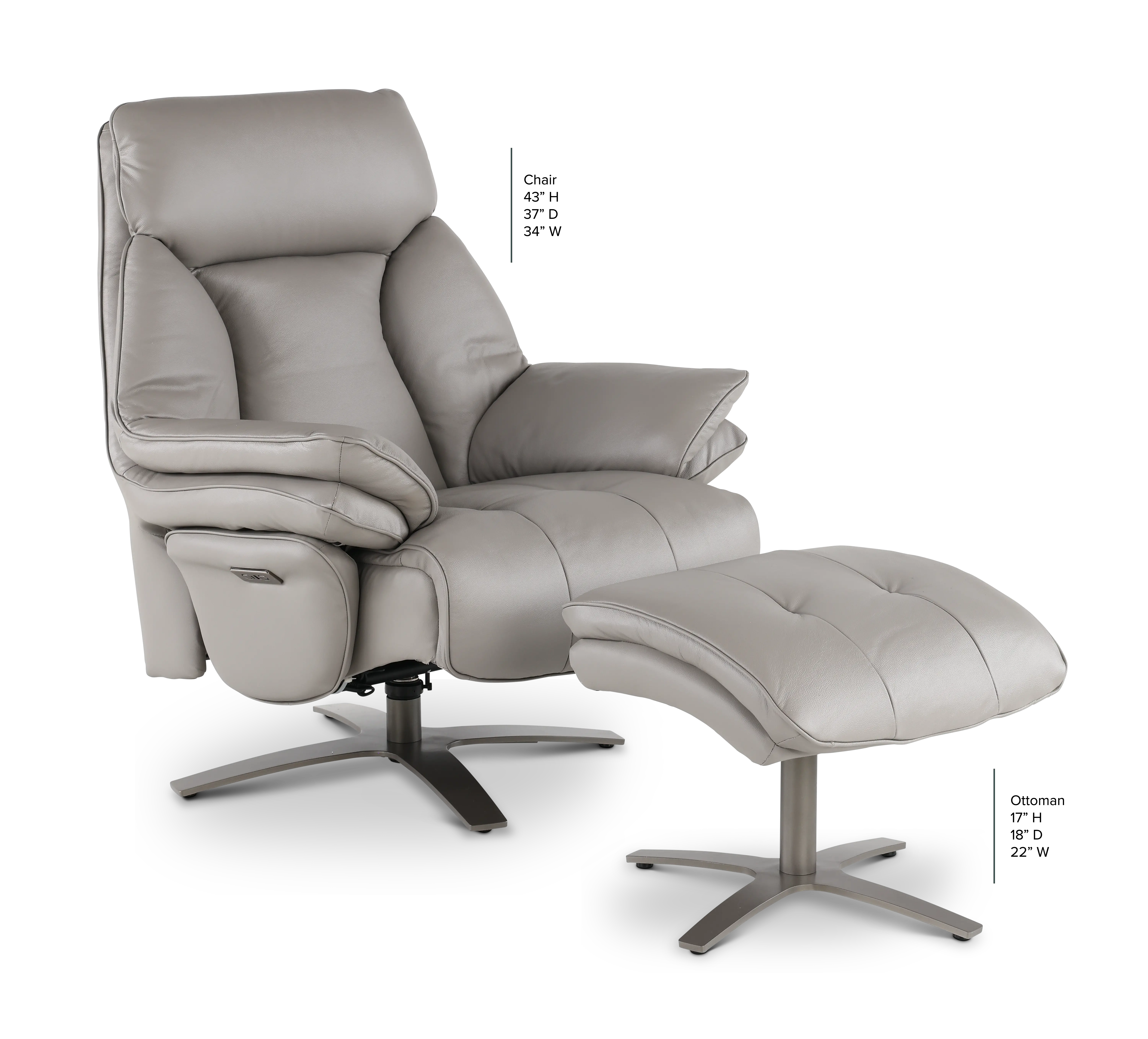Seas Stone Leather Swivel Power Recliner with Ottoman-3
