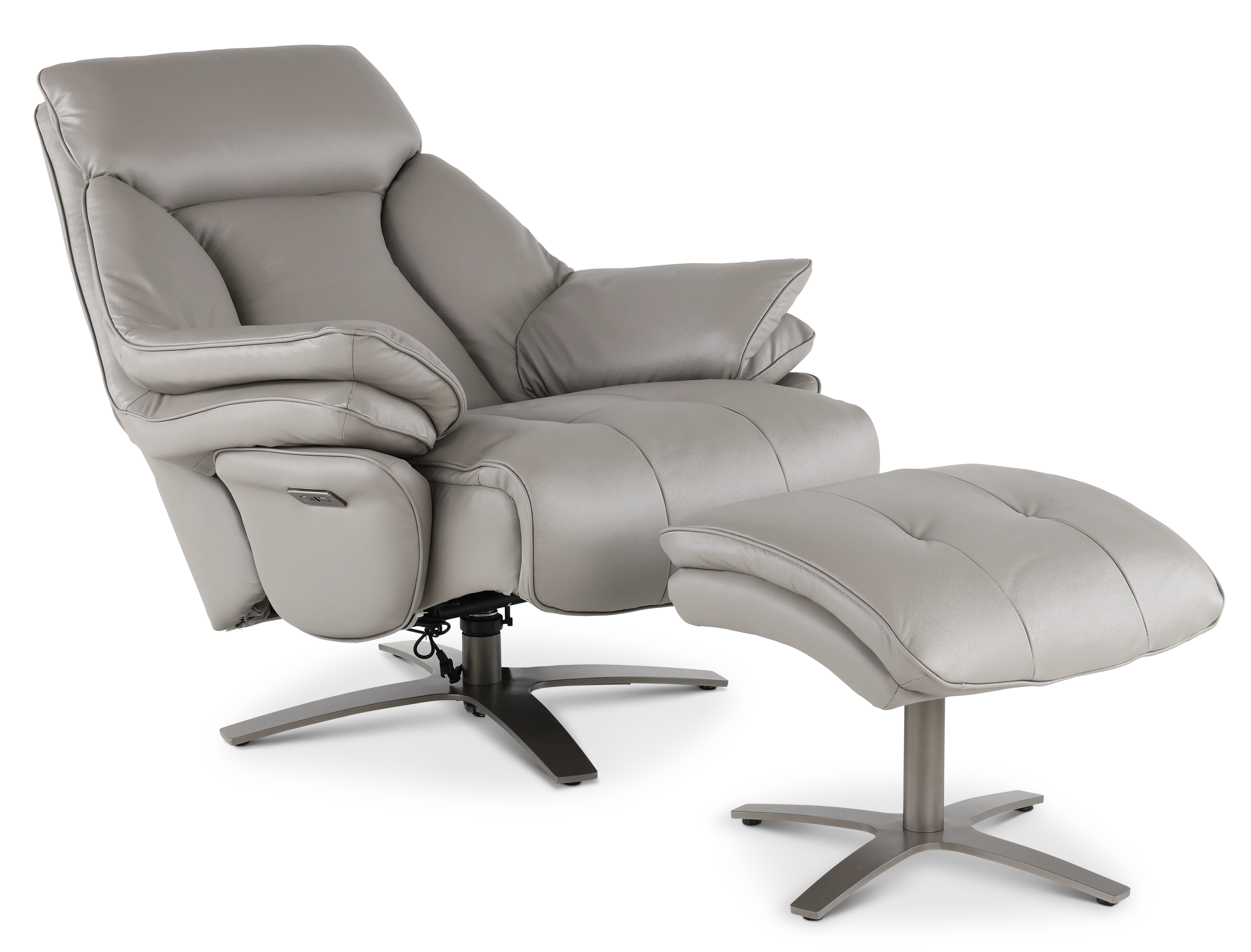 Seas Stone Leather Swivel Power Recliner with Ottoman-6
