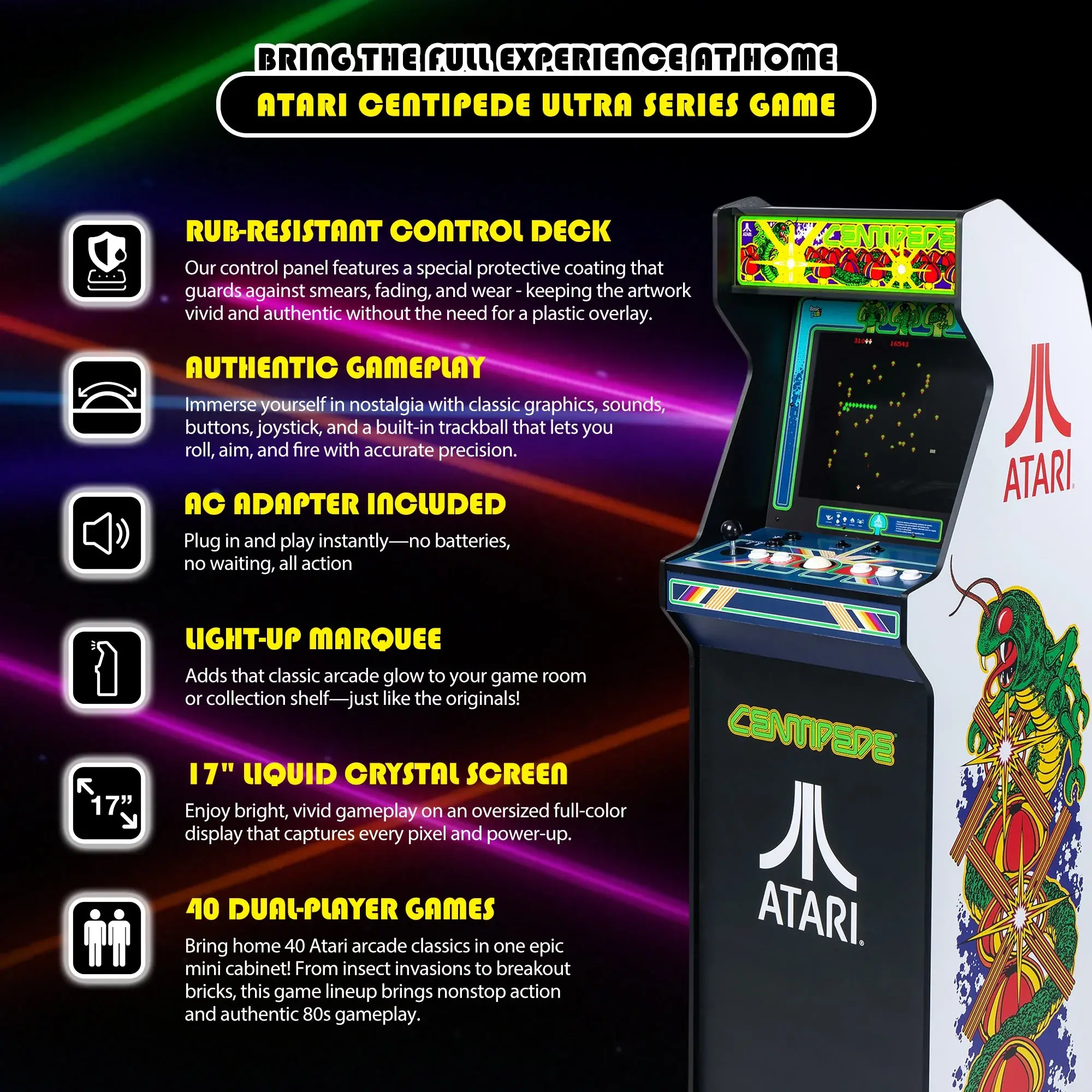 B0FTJDB558 Arcade 1Up Atari Centipede Ultra Series Arcade-8