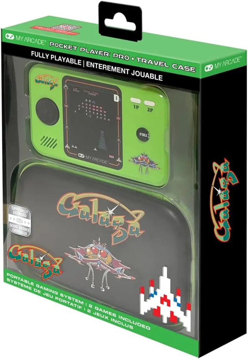 Galaga Pocket Player Pro Portable Handheld Gaming System with Carrying Case