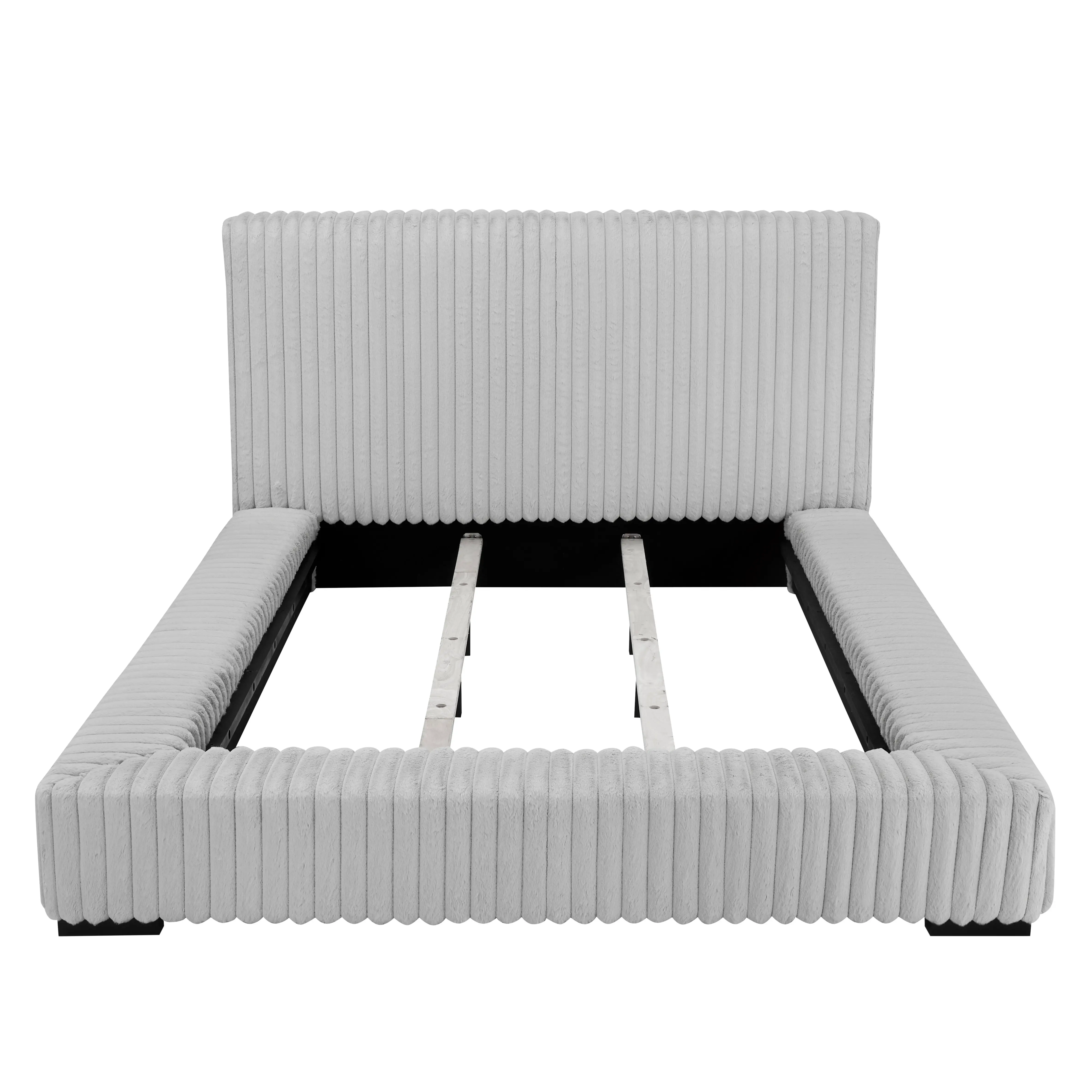 Lotus Light Gray Queen Upholstered Platform Bed-10