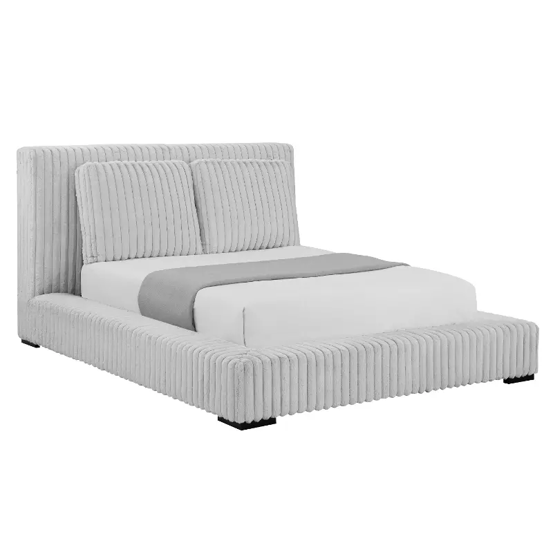 Lotus Light Gray Queen Upholstered Platform Bed