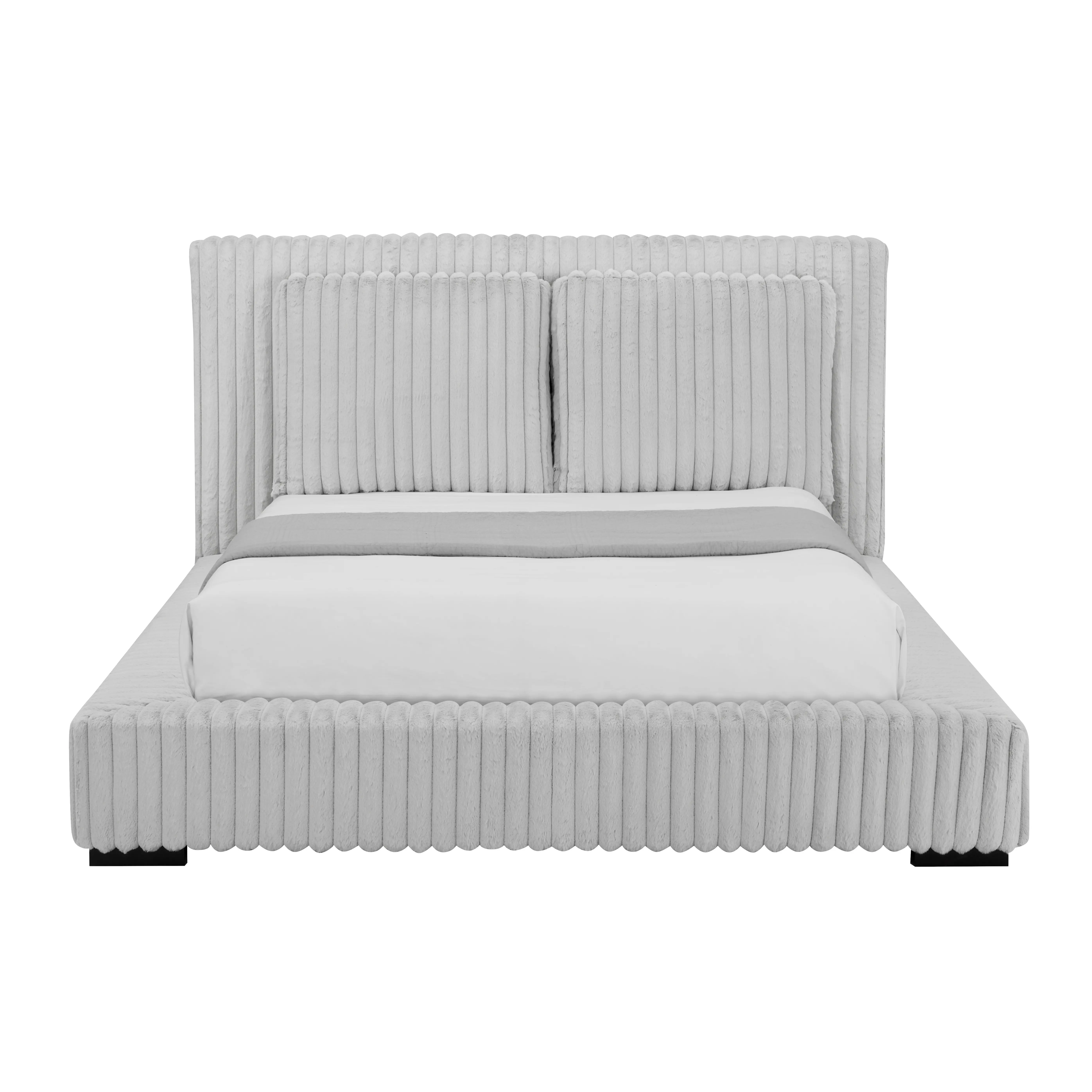 Lotus Light Gray Queen Upholstered Platform Bed-4