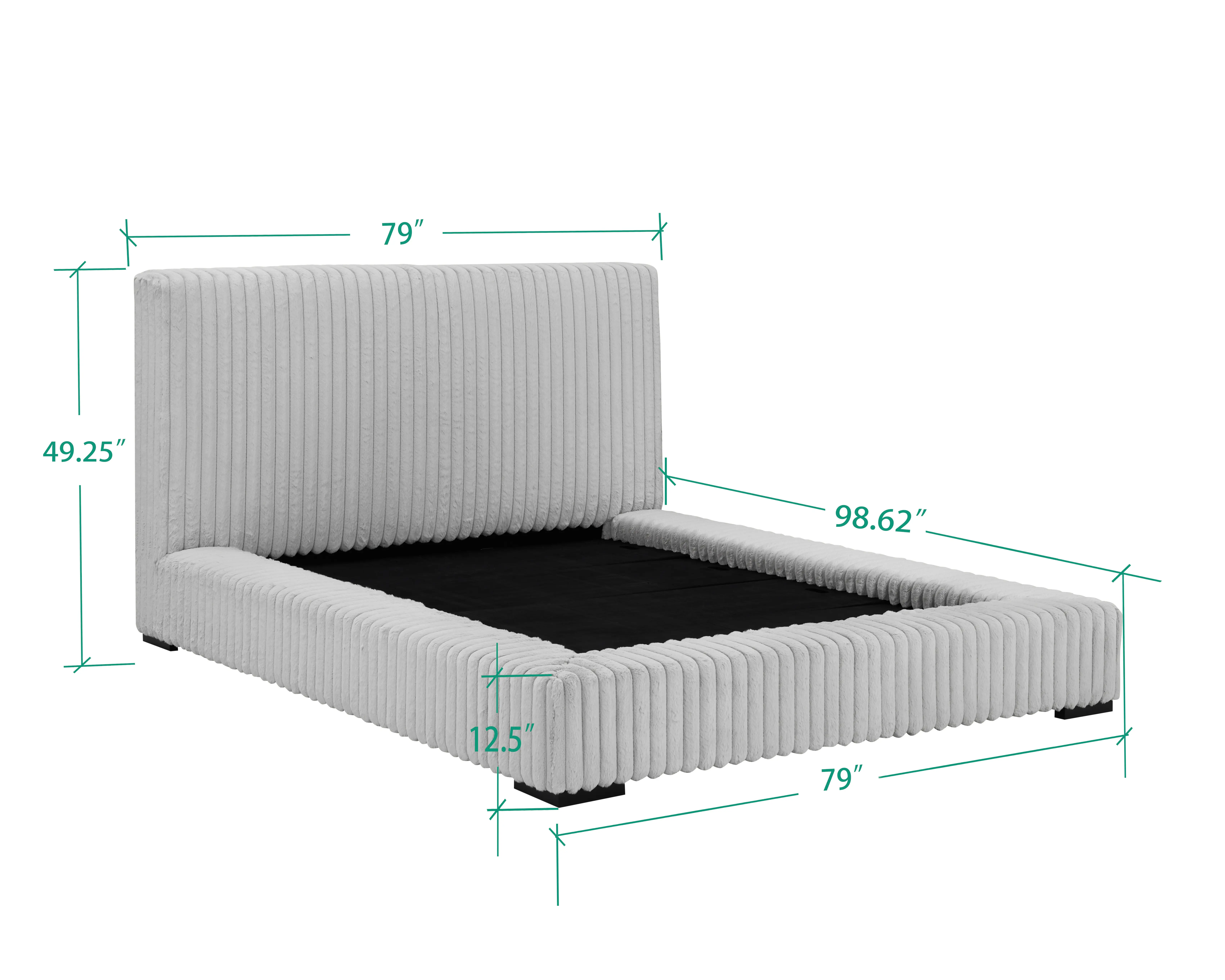 Lotus Light Gray Queen Upholstered Platform Bed-3