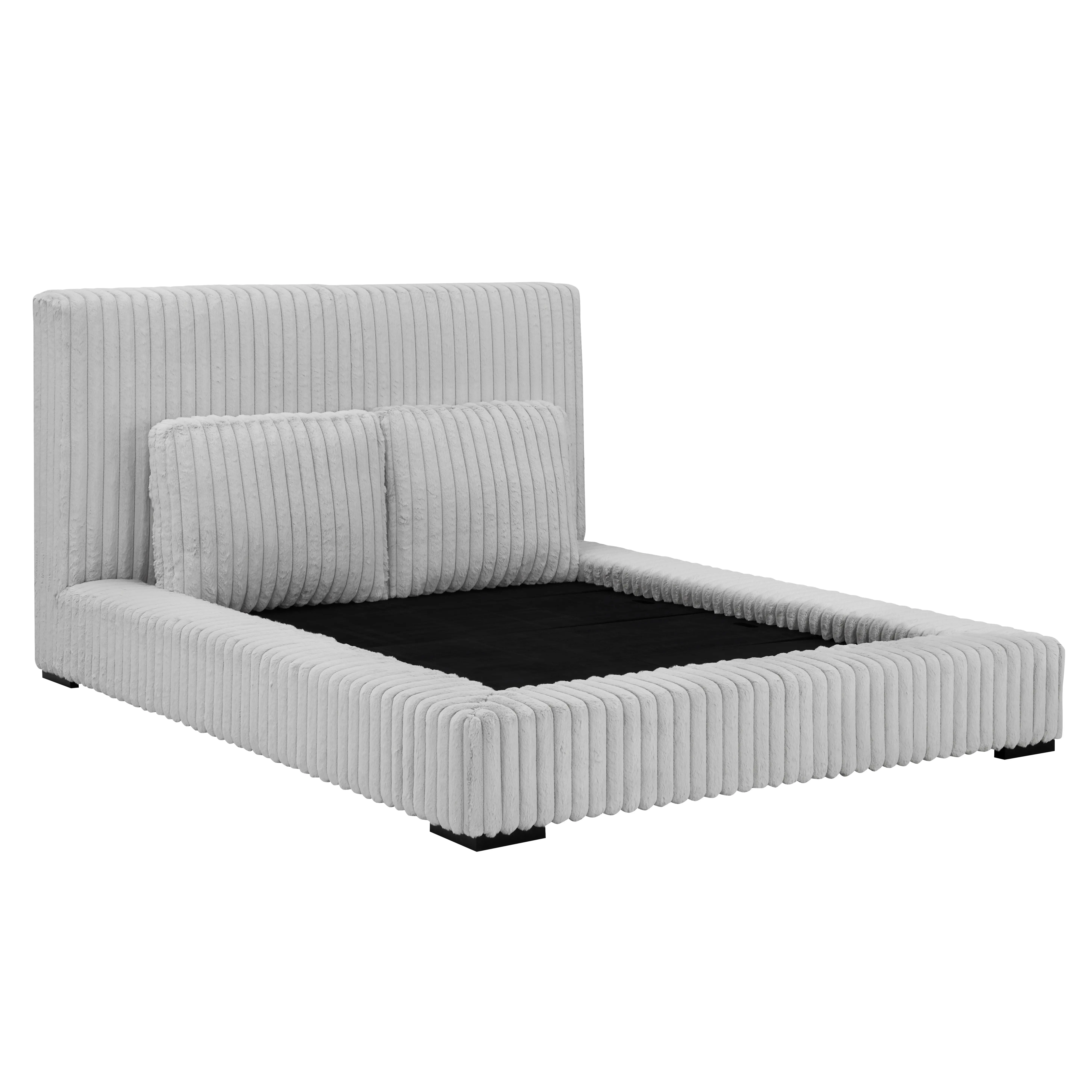 Lotus Light Gray Queen Upholstered Platform Bed-5